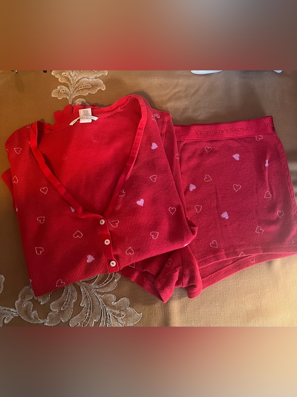 Victoria's Secret Red Heart Knit Shorty Pajama Set